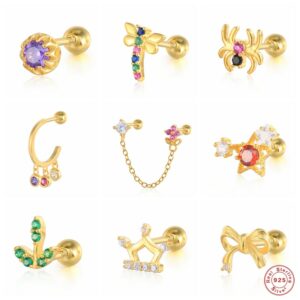 Aide 925 Sterling Silver Colorful Crystal Star Crown Bowknot Stud Earrings For Women Dragonfly Spider Piercing Ear Studs Jewelry 1