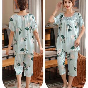 New Fashion 2 Piece Set for Youth Lady 3XL Summer Sleepwear Polyester Loose Size Flower Pattern Pijamas Woman's Leisure Homewear 2