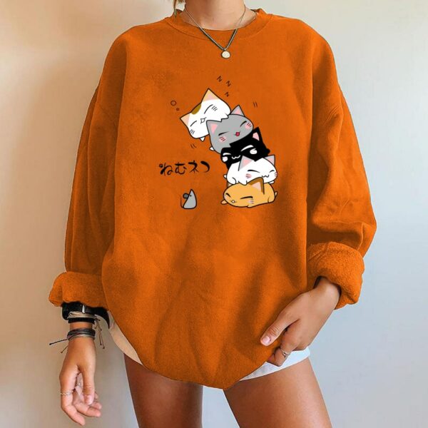 Harajuku Anime Kawaii Cute Cat Print Women Sweatshirts Drop-shoulder Pullovers Sweatshirt Hoodie Women Sudaderas Con Capucha 3