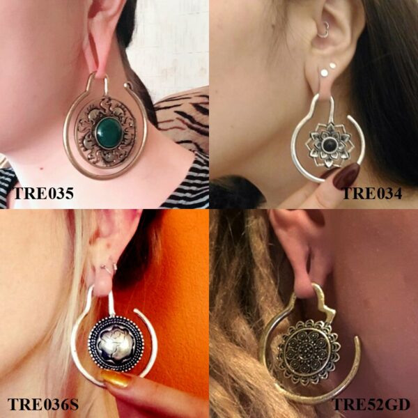 PAIR Ear Weight Plug Charming Lotus Flower Vintage Surya Hoop Fashion Brass Tribal Indian Spiral Drop Earring Piercing Jewelry 5
