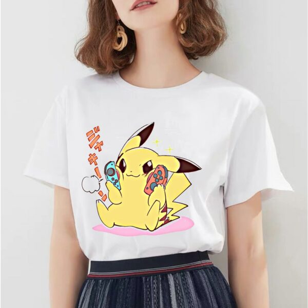 2021 Fashion Summer Pokemon T-shirt Pikachu Bulbasaur Tops Cartoons Kawaii Anime Painting Print Women Casual Clothes Tee Shirt 6