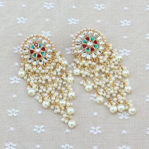 Women Bollywood Ethnic Bridal Bride Kundan Earrings Pearls Jhumka Jhumki Indian Bahubali Drop Earrings Fashion Jewelry 1