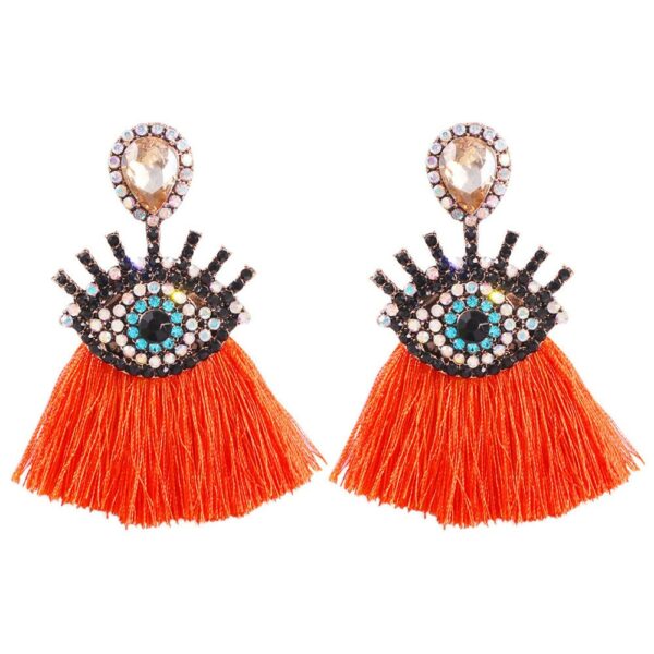 2021 New Arrival Vintage Evil Eye Tassel Earring Bohemian Style Crystal Ethnic Long Fringe Earring Women Jewelry 5