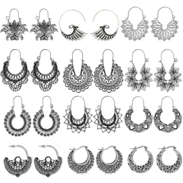HuaTang Vintage Hollow Mandala Flowers Earrings for Women Antique Silver Color Geometric Drop Earrings Indian Jewelry brincos 1