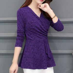 Casual Winter New Plushed and Thickened Bottom Women top Blouse Full Sleeve lace Blouse Large V-neck Purple tops Blouses Shirt 2