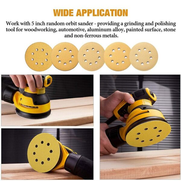 10pcs 5 Inch 125mm 8 Hole Yellow Round Sandpaper Eight Hole Disk Sand Sheets 40-2000Grit Sander Disc Abrasive Polishing Tools 4