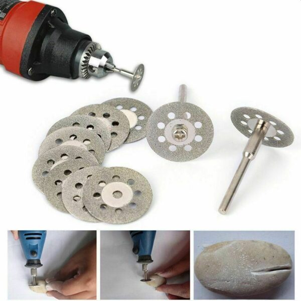 New Hot Sale 10Pcs 22mm Mini Sharp Diamond Cut Off Rotary Tool Cutting Disc Disks DIY Tools Accessories for Dremel with 2Pcs Rod 2