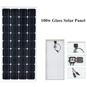 100w Monocrystalline cell solar panel module Tempered glass Aluminum frame for 12v battery RV/car/marine/boat light power charge 1