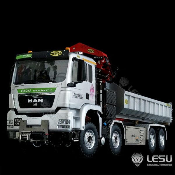 LESU 8*8 Metal Hydraulic Crane Dumper MAN TGS 1/14 RC Truck Sound Lights System Differential Axles Painted Model Car 3