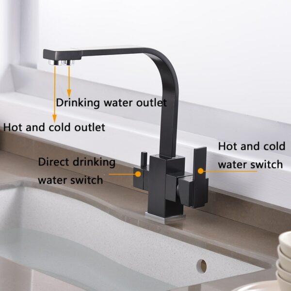 ROVATE Black Filtered Kitchen Faucet 3 Way Drinking Kitchen Water Filter Tap Cold and Hot Sink faucet 3