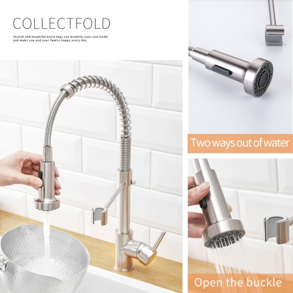 Quality Black Modern Kitchen Faucet Single Hole Pull Out Spring Faucets Sink Mixer Tap Brushed Nickel/Black Mixer Tap Brass 4
