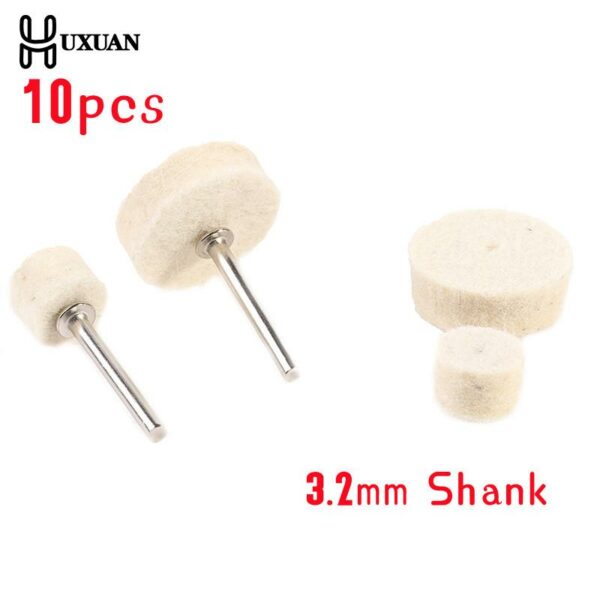 10Pcs Grinding Polishing Buffing Round Wheel Pad Wool Felt +1 Rod 3.2mm Shank Metal Surface For Dremel Rotary Tools Accessories 1