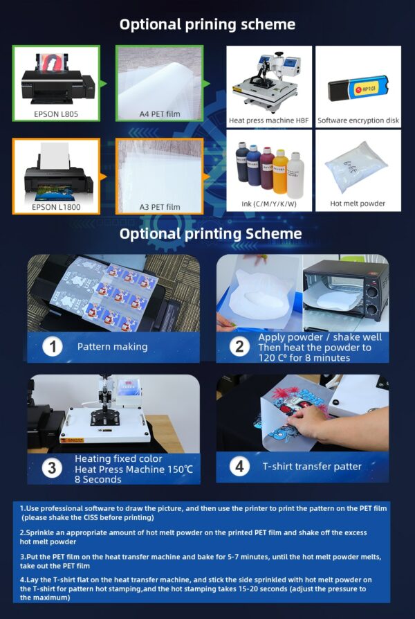 OYfame A4 DTF Printer Directly Trasnfer Film DTF Printer for t shirt DTF Printer With DTF Ink DTF PET Film L805 A4 DTF Printer 5