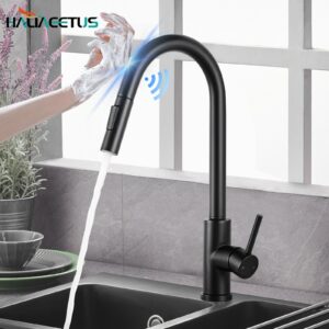 Kitchen Faucets Smart Sensor Pull-Out Hot and Cold Water Switch Mixer Tap Smart Touch Spray Tap Kitchen Black Crane Sink Faucets 1