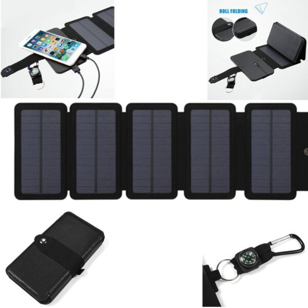 30W Foldable USB Solar Panel Monocrystal Solar Cell Folding Waterproof 5 Panels Charger Outdoor Mobile Power Battery Charging 2