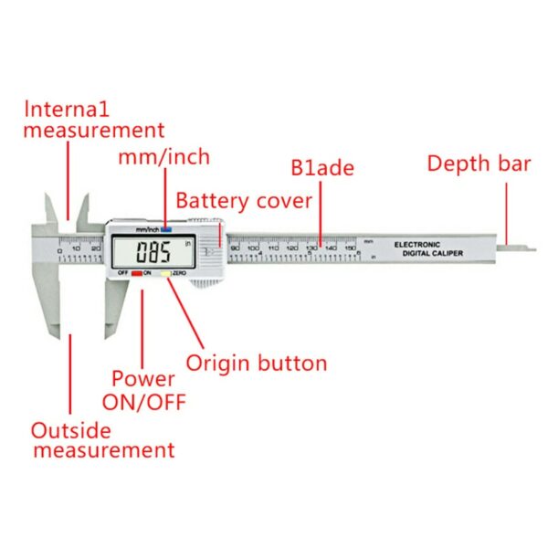 150mm 6 inch LCD Digital Electronic Carbon Fiber Vernier Caliper Gauge Micrometer Measuring Tool 3