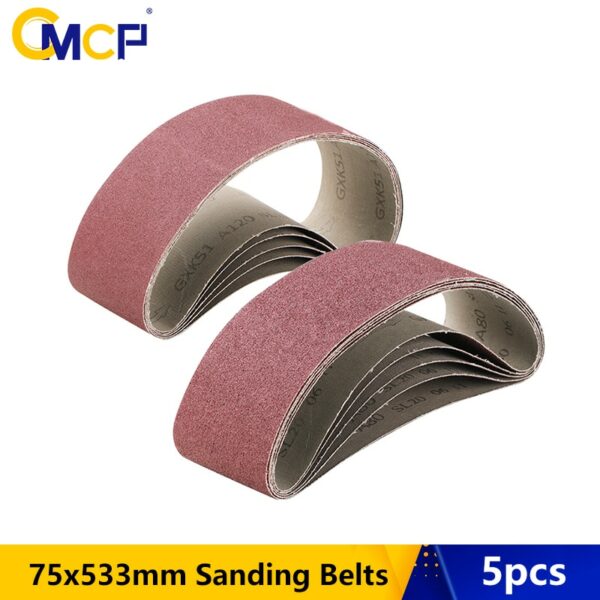 CMCP 5pcs Sanding Belts 75x533mm 40/60/80/120 Grit Sander File Belt Set Abrasive Tools Accessories 1