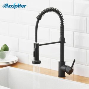 Quality Black Modern Kitchen Faucet Single Hole Pull Out Spring Faucets Sink Mixer Tap Brushed Nickel/Black Mixer Tap Brass 1