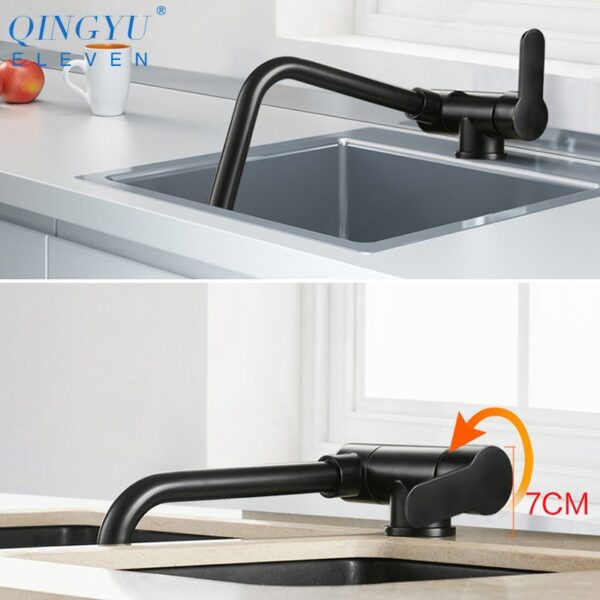 New Kitchen Rotating Faucet Folding Down Hot Cold Water Faucet Black Low Window Kitchen Mixer Faucet Single Handle Mixer Tap 2