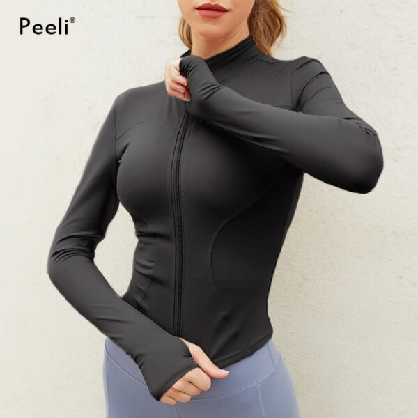 Peeli Long Sleeve Sports Jacket Women Zip Fitness Yoga Shirt Winter Warm Gym Top Activewear Running Coats Workout Clothes Woman 2