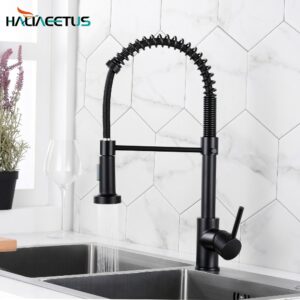 Black Spring Style Kitchen Faucet Deck Mounted 360 Degree Rotation Sink Tap Hot And Cold Mixer Pull Down Sprayer Nozzle Faucets 1