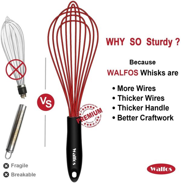 WALFOS Silicone Whisk Stainless Steel Wire Whisk Heat Resistant Kitchen Whisks for Non-Stick Cookware 2