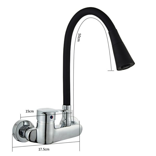 Wall Mounted Kitchen Faucet Single Handle Kitchen Mixer Taps Dual Holes Hot and Cold Water Tap 360 Degree free Rotation 6