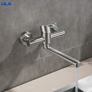 ULA Kitchen Faucets Stainless Steel Wall Mounted Dual Hole Bathroom 360 Rotate Basin Faucet Cold Hot Water Sink Crane Mixer Taps 2