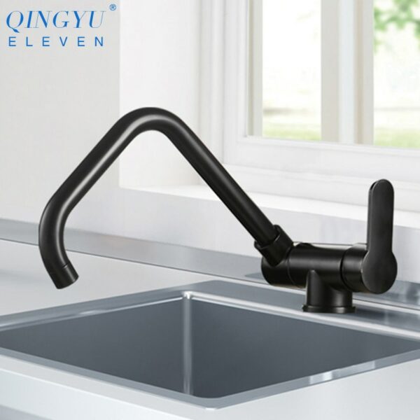 New Kitchen Rotating Faucet Folding Down Hot Cold Water Faucet Black Low Window Kitchen Mixer Faucet Single Handle Mixer Tap 3