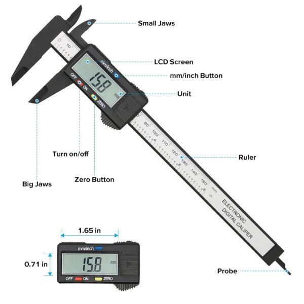 Oauee Electronic Digital Caliper Carbon Fibre Vernier Plastic Gauge Micrometer Ruler Depth Measuring Tools Instrument 150/100mm 5