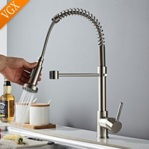 VGX Kitchen Faucet with Pull Down Sprayer Single Handle Mixer for Basin 360° Rotating Spring Style Taps Brass Chrome Black 1