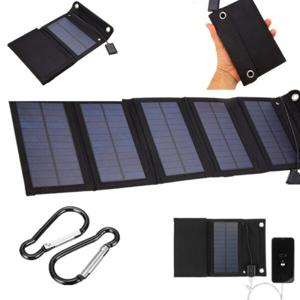 30W Foldable USB Solar Panel Monocrystal Solar Cell Folding Waterproof 5 Panels Charger Outdoor Mobile Power Battery Charging 3
