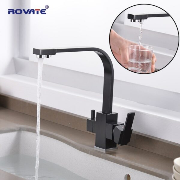 ROVATE Black Filtered Kitchen Faucet 3 Way Drinking Kitchen Water Filter Tap Cold and Hot Sink faucet 1