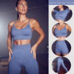 Seamless Yoga Set Women Two Piece Crop Top short sleeve shorts pants Sportsuit Workout Outfit Fitness Female Sport Suit Gym Wear 1