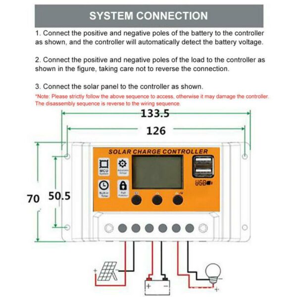 10A/20A/30A/40A/70A/100A Auto Solar Charge Controller LCD Dual USB Solar Panel Regulator Dual USB Voltage Charger 12V24V Power 4