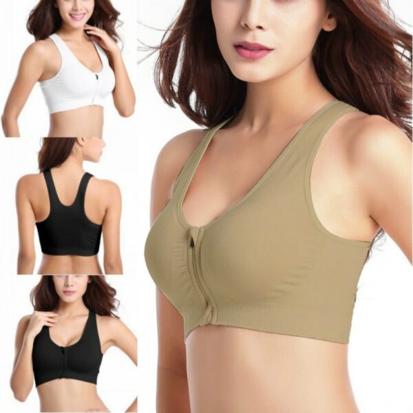 M-4XL Women Front Zipper Closure Push Up Bras Shockproof Fitness Vest Removable Padded Wireless Tops Sports Tops Lady Bra 2