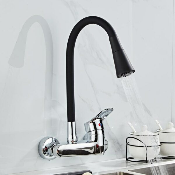 Wall Mounted Kitchen Faucet Single Handle Kitchen Mixer Taps Dual Holes Hot and Cold Water Tap 360 Degree free Rotation 2