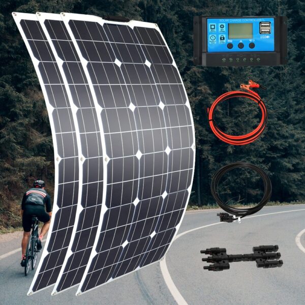 100w 200w 300w 400w Flexible Solar Panel High Efficiency 23% PWM Controller for RV/Boat/Car/Home 12V/24V Battery Charger 1