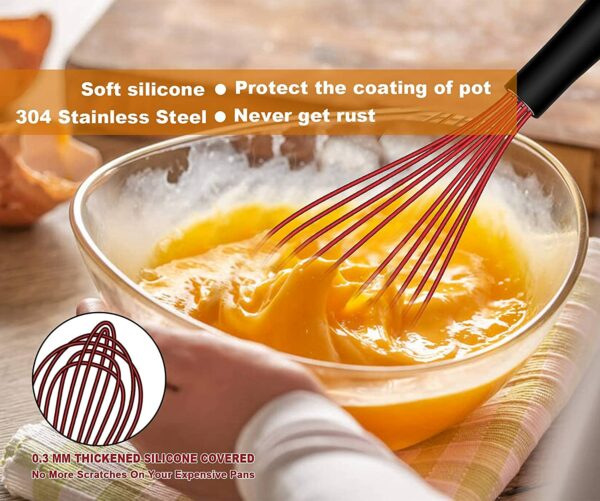 WALFOS Silicone Whisk Stainless Steel Wire Whisk Heat Resistant Kitchen Whisks for Non-Stick Cookware 4