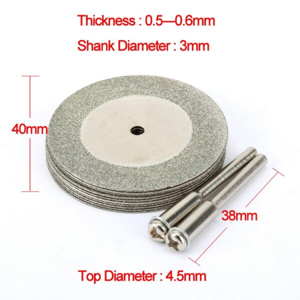 10pcs/set 40mm Diamond Cutting Discs+2pcs Mandrel Arbor Shafts Rotary Tool Dremel accessories Drills Sheets Grinding Slice Craft 3