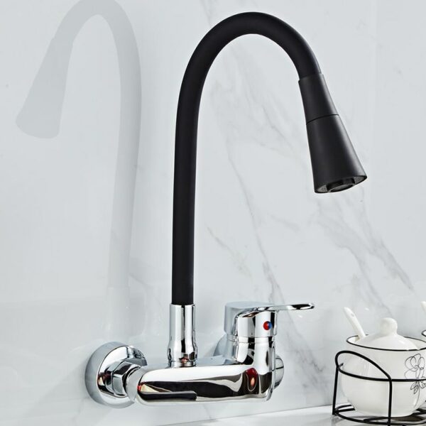 Wall Mounted Kitchen Faucet Single Handle Kitchen Mixer Taps Dual Holes Hot and Cold Water Tap 360 Degree free Rotation 4