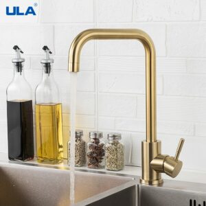 ULA Kitchen Faucet Gold Stainless Steel 360 Rotate Kitchen Tap Faucet Deck Mount Cold Hot Water Sink Mixer Taps Torneira 2