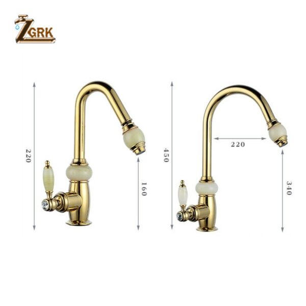 ZGRK European Style Natural Jade Kitchen Faucet Pull Out Hot Cold Water Brass Golden kitchen Mixer Taps SLT078S 3