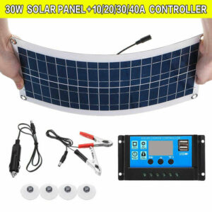 WENXING Flexible 12V 30W Dual USB Solar Panel+ 40A Solar Charger Controller For Battery Cell Phone Charger with Battery Clip 1