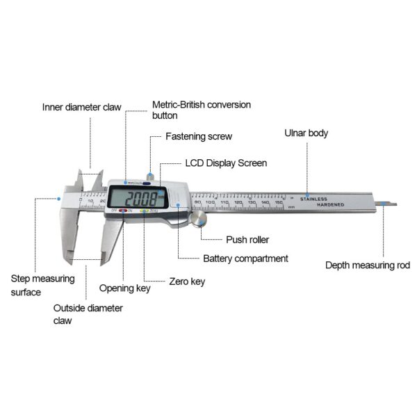Metal Caliper 150mm 6 inch LCD Digital Electronic Vernier Caliper Gauge Stainless Steel Micrometer Measuring Tool 5