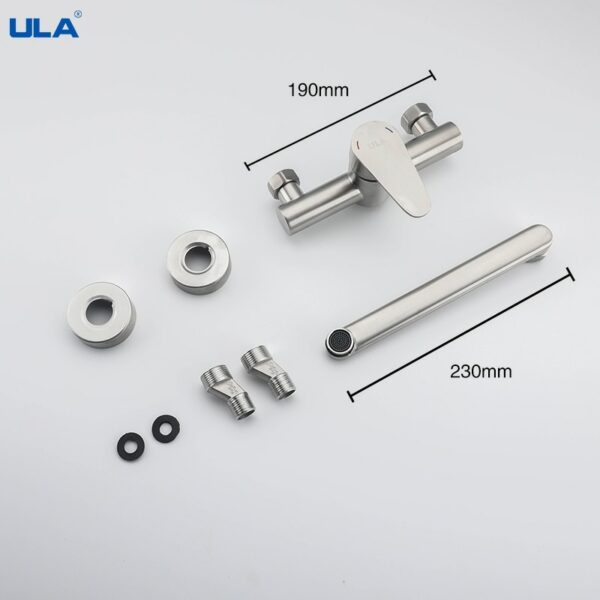 ULA Kitchen Faucets Stainless Steel Wall Mounted Dual Hole Bathroom 360 Rotate Basin Faucet Cold Hot Water Sink Crane Mixer Taps 5