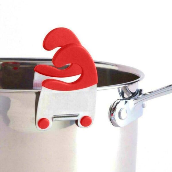 1Pcs Stainless Steel Pot Side Clips Anti-scalding Spoon Holder Kitchen Gadgets Rubber  Kitchen Gadgets 2